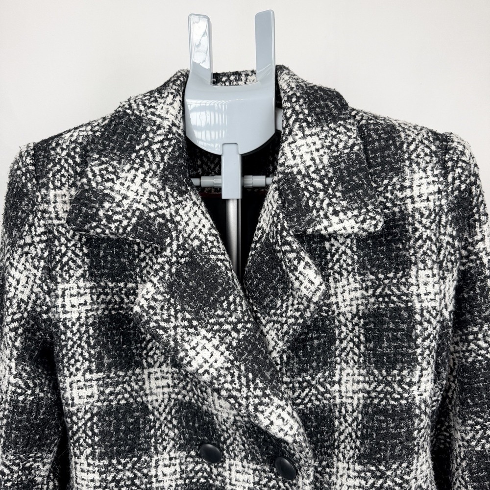 East 5th Buffalo Plaid Boucle Peacoat Jacket Womens XL Black White Old Money - Picture 4 of 12